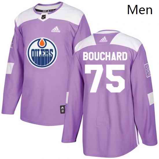 Mens Adidas Edmonton Oilers 75 Evan Bouchard Authentic Purple Fights Cancer Practice NHL Jersey